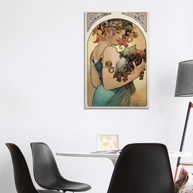 Fruit by Alphonse Mucha - Wrapped Canvas Print Astoria Grand Size: 101.6cm H x 66.04cm W x 3.81cm D on Productcaster.