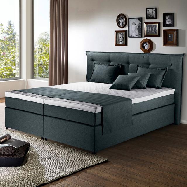 Boxspringbett Clethra mit Topper ModernMoments Größe: 180 x 200 cm, Farbe: Dunkelblau, Matratzenhärte: H2 – ca. 60 bis 80 kg on Productcaster.