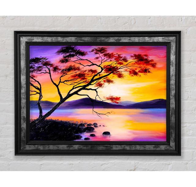 Sunset Lake Tree Framed Print Bright Star Size: 21cm H x 42cm W on Productcaster.