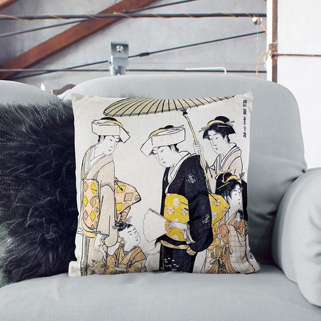 Girl with Attendants by Torii Kiyonaga Cushion with Filling East Urban Home Backing Colour: Black, Size: 40cm H x 40cm W x 15cm D on Productcaster.