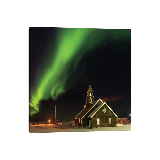 Northern Lights Over The Zion's Church. Ilulissat At The Shore Of Disko Bay by Martin Zwick - Wrapped Canvas Print Latitude Run Size: 45.72cm H x 45.7 on Productcaster.