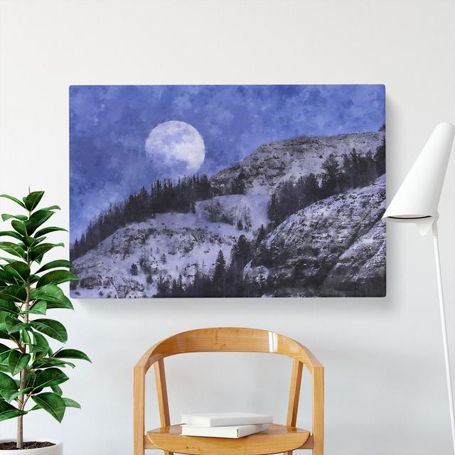 Full Moon over the Mountains - Wrapped Canvas Painting East Urban Home Size: 50cm H x 76cm W x 3cm D on Productcaster.