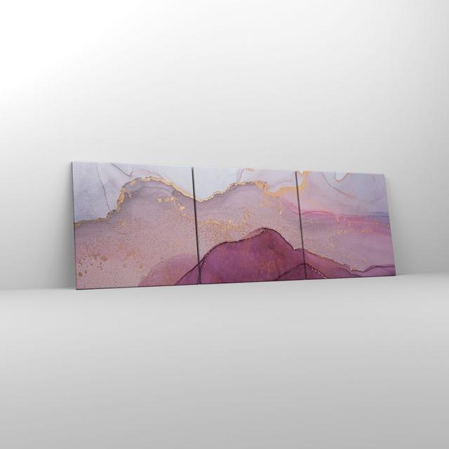 Marble Pink Violet - 3 Piece Wrapped Canvas Panoramic Painting Ebern Designs Size: 50cm H x 150cm W x 1.8cm D on Productcaster.