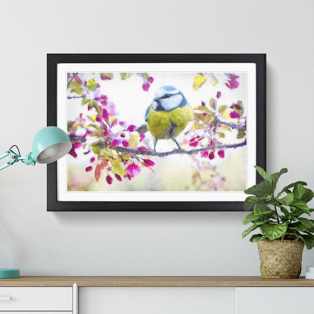 Blue Tit Bird in Spring Painting Picture Frame Graphic Art East Urban Home Format: Black, Size: 33cm H x 45cm W x 2cm D on Productcaster.