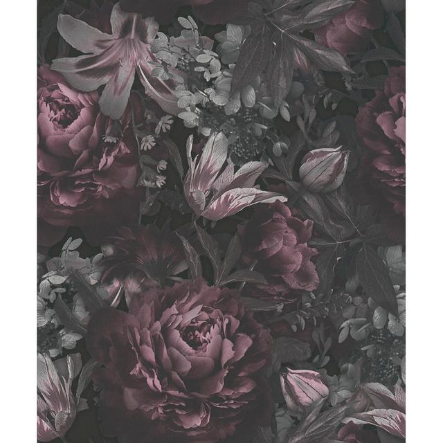 Dalla Blooming Wild Antique Floral Motif 10m x 53cm Wallpaper Roll Rosalind Wheeler Colour: Grey/Black/Pink on Productcaster.