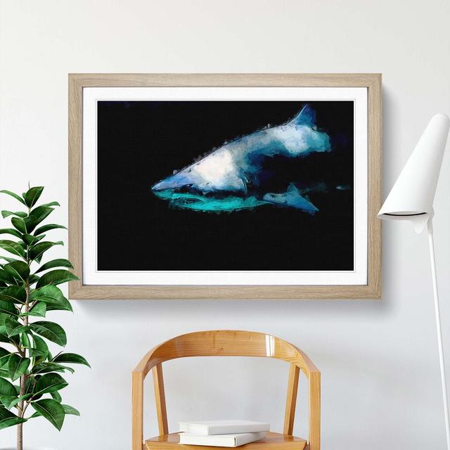 Shark in the Shadows - Picture Frame Graphic Art Print East Urban Home Format: Oak, Size: 50cm H x 76cm W x 2cm D on Productcaster.