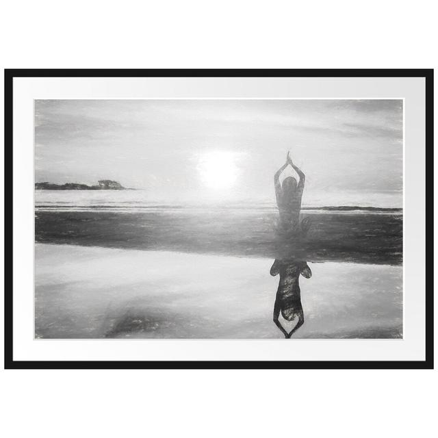 Gerahmtes Papierbild Frau in einer Yogapose am Strand East Urban Home Größe: 70 cm H x 100 cm B on Productcaster.