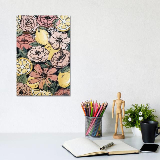 Black outlined Lemon Florals by Katie Bryant - Wrapped Canvas Graphic Art ClassicLiving Size: 30.48cm H x 20.32cm W x 1.905cm D on Productcaster.