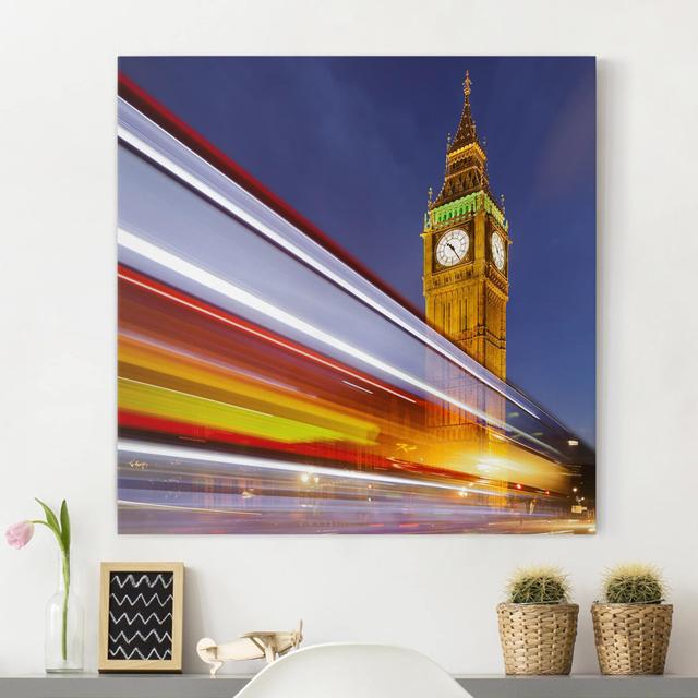 Leinwandbild Verkehr in London am Big Ben bei Nacht Ebern Designs Maße: 30 cm H x 30 cm B, Format: 330g/m³ recycelte Canvas on Productcaster.