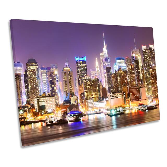 Purple New York City Sunset CANVAS WALL ART Framed Print Ebern Designs Size: 50.8cm H x 76.2cm W x 2cm D on Productcaster.