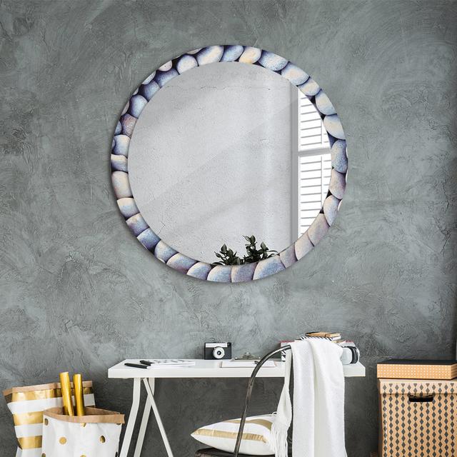 Huldar Round Glass Framed Wall Mounted Accent Mirror in Blue/Black/Ivory East Urban Home on Productcaster.