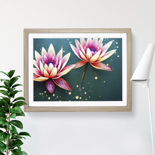 Water Lily Flower Splash Vol.5 - Single Picture Frame Print Marlow Home Co. Format: Oak, Size: 46cm H x 64cm W on Productcaster.