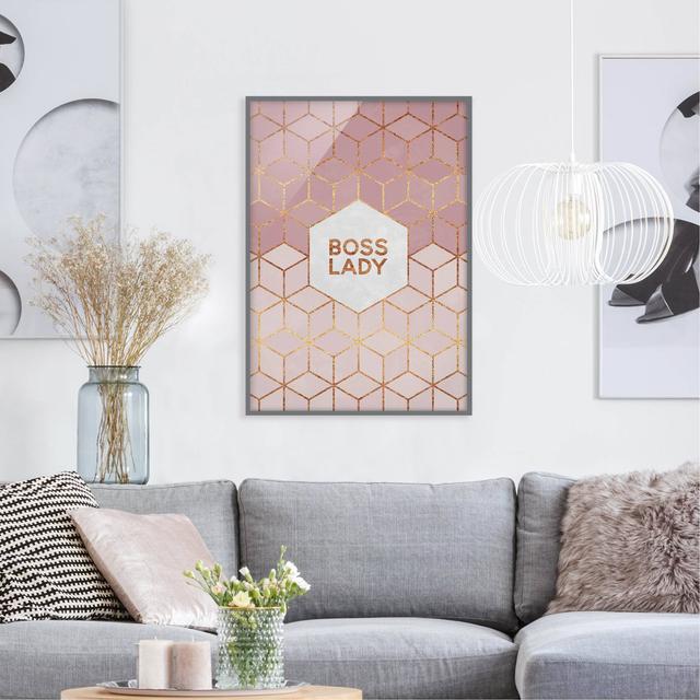 Boss Lady Hexagons Pink - Picture Frame Graphic Art Canora Grey Frame Option: Grey, Size: 100cm H x 70cm W x 2cm D on Productcaster.