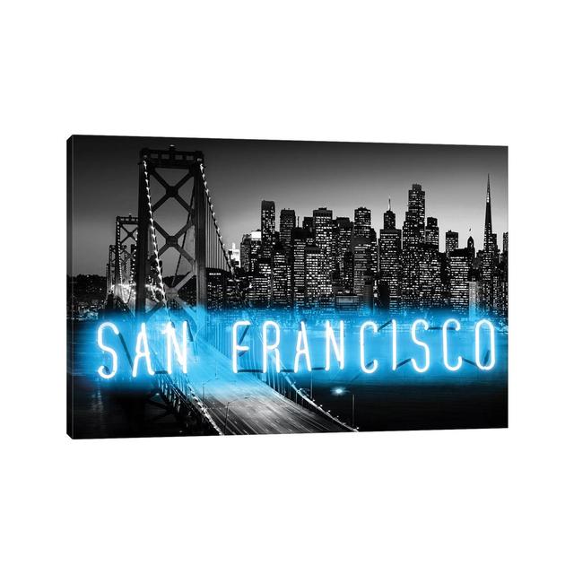 Neon San Francisco Aqua on Black by Hailey Carr - Wrapped Canvas Graphic Art Latitude Run Size: 30.48cm H x 45.72cm W x 1.91cm D on Productcaster.