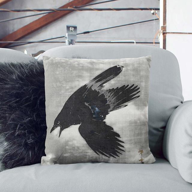 Crow Flying in the Snow by Kawanabe Kyosai Cushion with Filling East Urban Home Size: 55cm H x 55cm W x 20cm D, Backing Colour: Black on Productcaster.