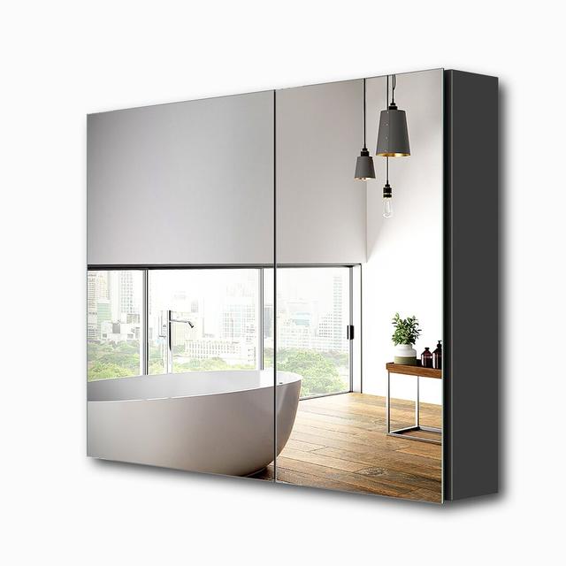 85cm x 65cm Mirror Cabinet with Double -Sided Mirror EMKE Finish: Gray on Productcaster.