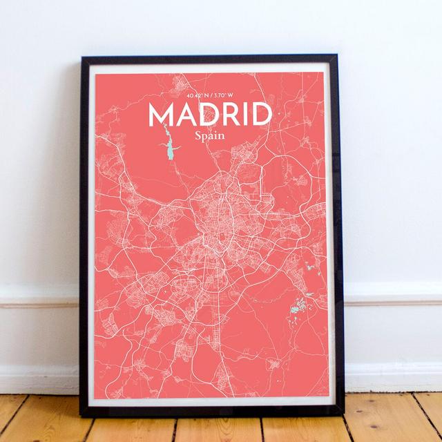 Madrid City Map - Unframed Graphic Art Print on Paper East Urban Home Size: 91.4cm H x 61cm W x 0.1cm D on Productcaster.