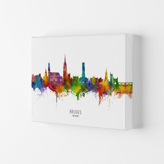 Bruges Belgium Skyline by Michael Tompsett - Graphic Art Latitude Run Size: 21cm H x 29.7cm W x 4cm D, Format: Wrapped Canvas on Productcaster.