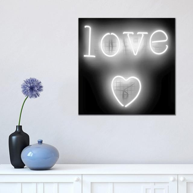 Neon Love Heart Whiteon Black by Hailey Carr - Wrapped Canvas Print Latitude Run Size: 45.72cm H x 45.72cm W x 1.9cm D on Productcaster.