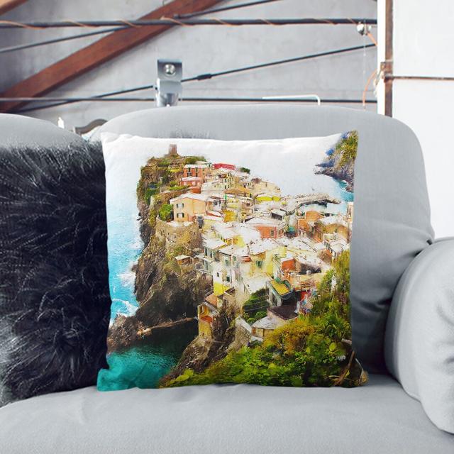 View of Cinque Terre in Italy Cushion with Filling East Urban Home Size: 40cm H x 40cm W x 15cm D, Backing Colour: Stone on Productcaster.