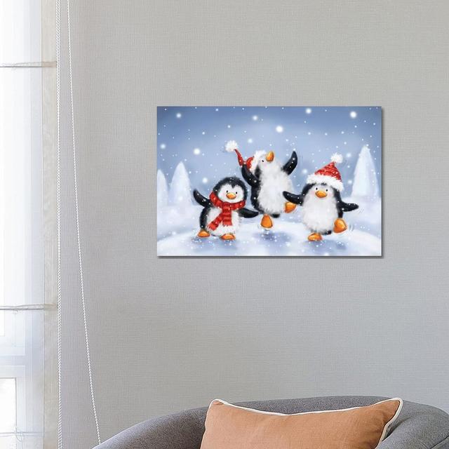 Three Penguins II by MAKIKO - Wrapped Canvas Print The Seasonal Aisle Size: 45.7cm H x 66cm W x 1.91cm D on Productcaster.