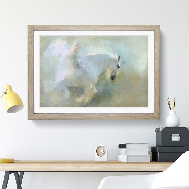 White Pegasus Horse in Flight in Abstract - Picture Frame Painting Print East Urban Home Size: 50cm H x 76cm W x 2cm D, Frame Option: Oak on Productcaster.