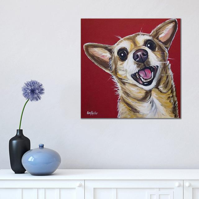 Chihuahua - Happy by Hippie Hound Studios - Wrapped Canvas Gallery-Wrapped Canvas Giclée Rosalind Wheeler Size: 45.72cm H x 45.72cm W on Productcaster.