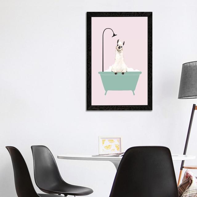 Llama Enjoying Bubble Bath by Big Nose Work - Print on Canvas Mack + Milo Size: 66.04cm H x 45.72cm W x 3.81cm D, Frame Option: Black Framed on Productcaster.