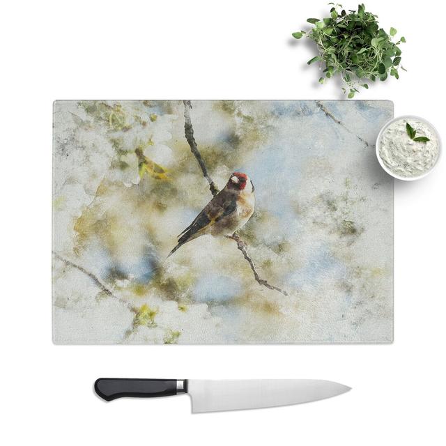 Goldfinch Bird in a Cherry Tree Watercolour Chopping Board East Urban Home Size: 0.4cm H x 20cm W x 28.5cm L on Productcaster.