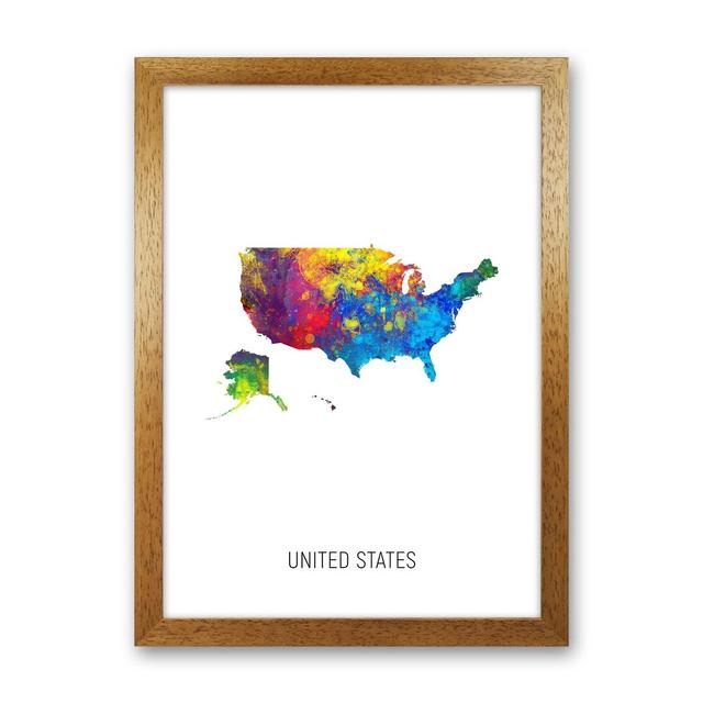 United States Watercolour Map by Michael Tompsett - Graphic Art Print Latitude Run Size: 63cm H x 46cm W x 3cm D, Format: Brown Framed on Productcaster.