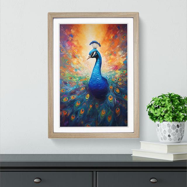 Peacock Action - Single Picture Frame Print on Wood Latitude Vive Size: 64cm H x 46cm W x 2" D, Format: Oak Framed on Productcaster.