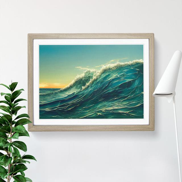 Ocean Wave Sunrise Vol.2 - Picture Frame Graphic Art House of Hampton Size: 34cm H x 46cm W x 2cm D, Frame Colour: Oak on Productcaster.