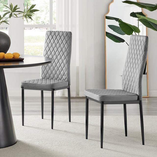 Keensburg Luxury Velvet Modern Tall Back Dining Chairs with Metal Legs & Diamond Stitching (Set of 4) Fairmont Park Leg Colour: Black, Upholstery Colo on Productcaster.