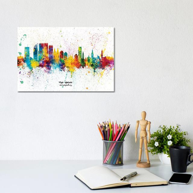 The Hague Netherlands Skyline Splash by Michael Tompsett - Wrapped Canvas Gallery-Wrapped Canvas Giclée Latitude Run Size: 20.32cm H x 30.48cm W x 1.9 on Productcaster.