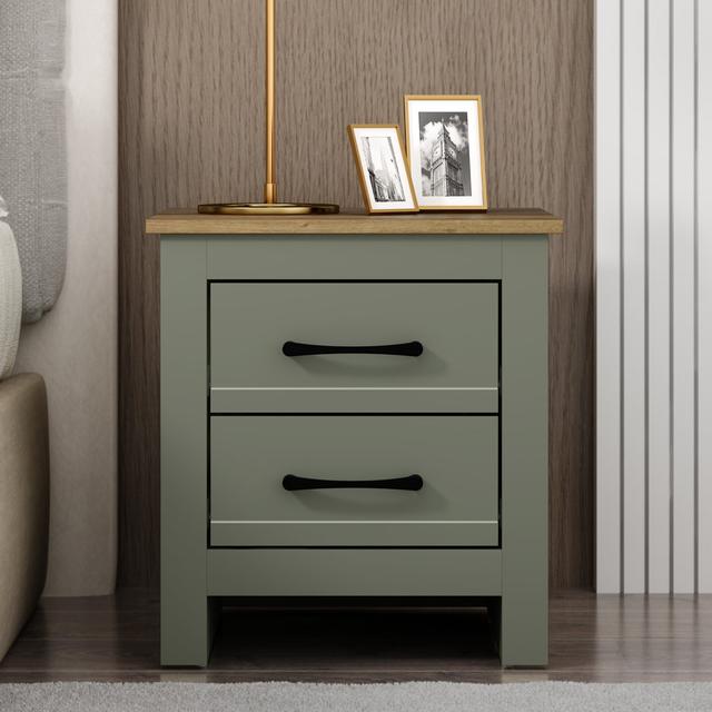 Limestone 2 Drawer Bedside Table 17 Stories Colour (Top): Brown, Colour (Base): Dark Green on Productcaster.