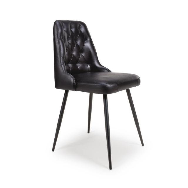 Tenaya Genuine Leather Metal Parson Chair (Set of 2) George Oliver Upholstery Colour: Black on Productcaster.