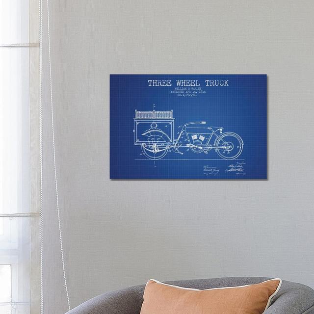 William S. Harley Three Wheel Truck Patent Sketch (Blue Grid) by Aged Pixel - Wrapped Canvas Print Williston Forge Size: 45.72cm H x 66.04cm W x 1.91c on Productcaster.