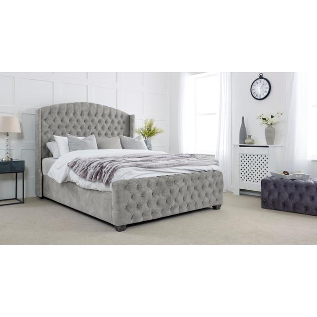 Ginnie Upholstered Bed Frame Mercer41 Size: Single (3'), Colour: Silver on Productcaster.