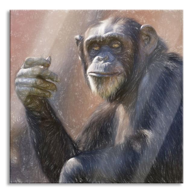 Alert Chimpanzee - Unframed Photograph on Glass Brayden Studio Size: 80cm H x 80cm W x 0.4cm D on Productcaster.