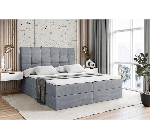 Boxspringbett mit H4 Multipocket-Matratze, Bettkasten und Topper ModernMoments Farbe: Grau, Größe: 120 x 200 cm on Productcaster.