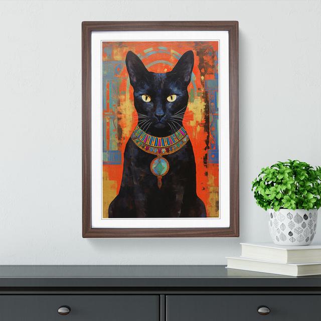 Egyptian Cat Impressionism - Print Marlow Home Co. Format: Walnut Framed, Size: 46cm H x 34cm W on Productcaster.