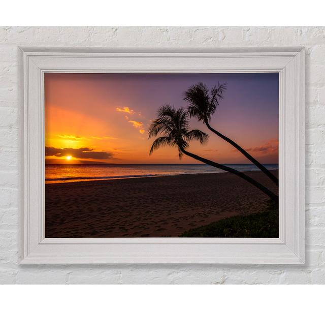 Two Palm Trees On The Beach Framed Print Highland Dunes Size: 59.7cm H x 84.1cm W on Productcaster.