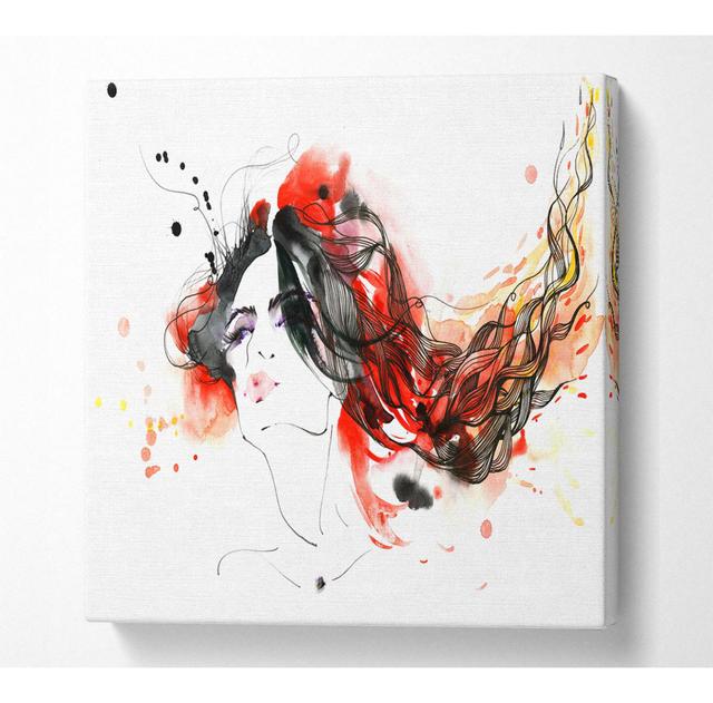 Cresthaven Woman In Ink And Red - Wrapped Canvas Art Prints Brambly Cottage Size: 101.6cm H x 101.6cm W x 10cm D on Productcaster.