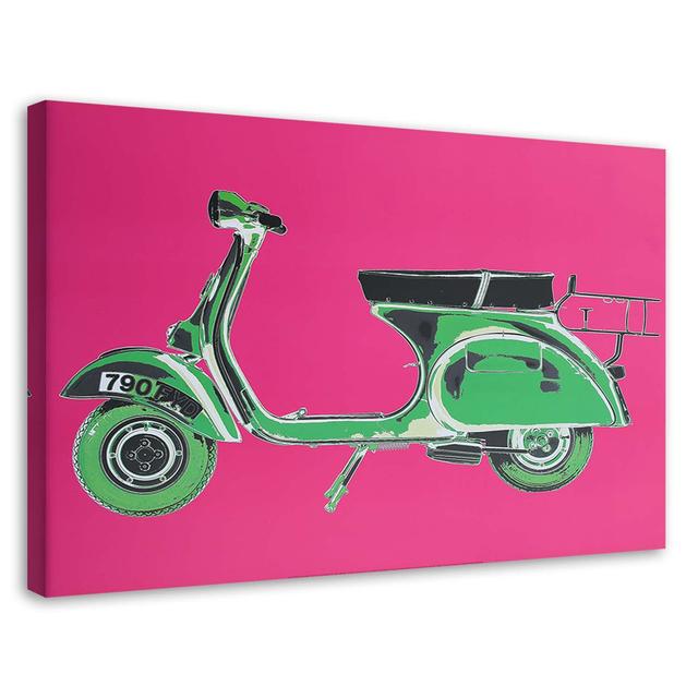 Canvas Print, Green Scooter On A Pink Background 15998 Rosalind Wheeler Size: 80cm H x 120cm W on Productcaster.