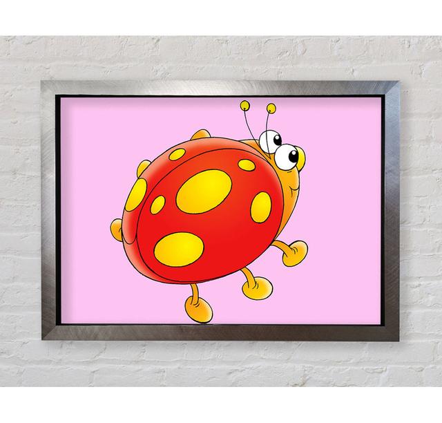 Cartoon Ladybug White Framed Print - Picture Frame Graphic Art on Canvas Harriet Bee Colour: Pink, Format: Silver Framed Paper, Size: 42cm H x 59.7cm on Productcaster.