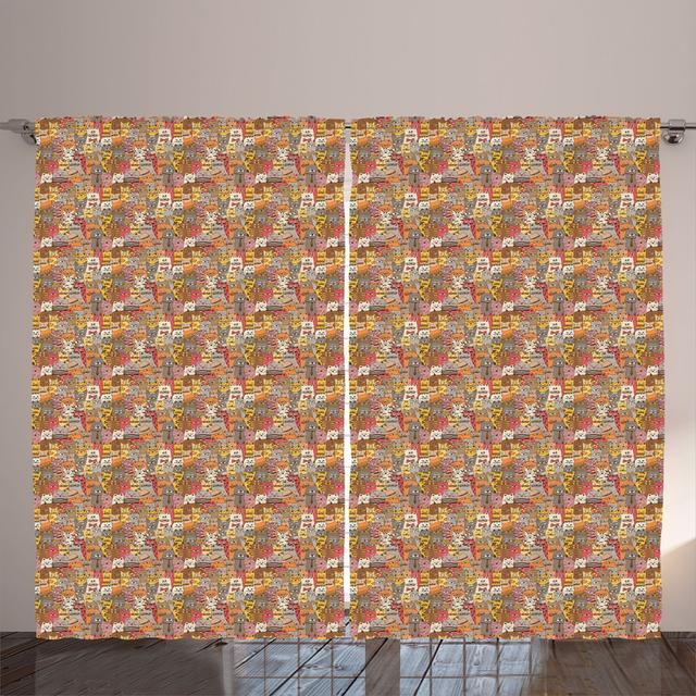 Rustic curtain, psychedelic comic mascots, multicolored East Urban Home on Productcaster.