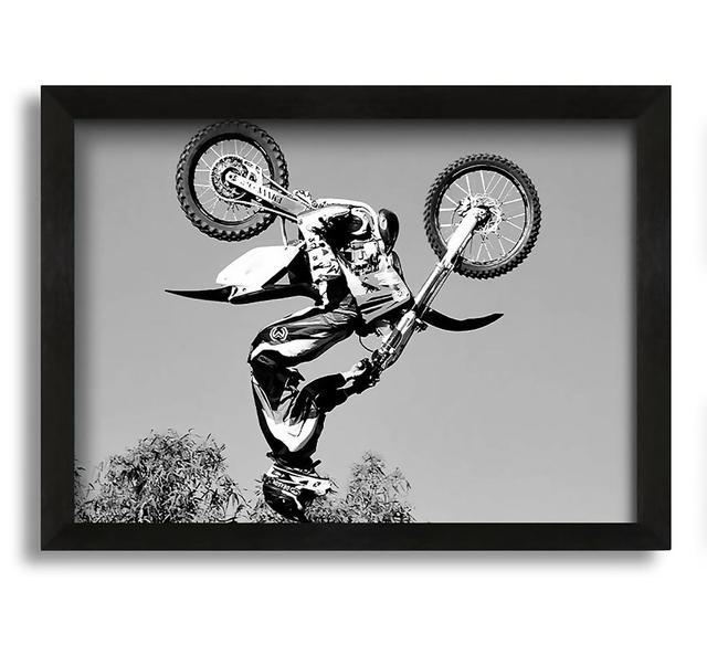 Motorcross Freestyle Upside Down Flip B N W - Picture Frame Graphic Art on Canvas Latitude Run Size: 30cm H x 42cm W x 10cm D on Productcaster.