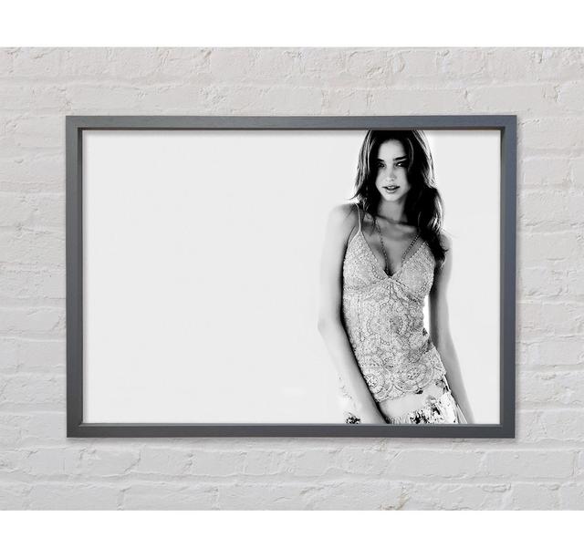 Miranda Kerr B N W - Print Brayden Studio Size: 100cm H x 141.4cm W x 3.3cm D, Format: Dark Grey Framed Canvas on Productcaster.