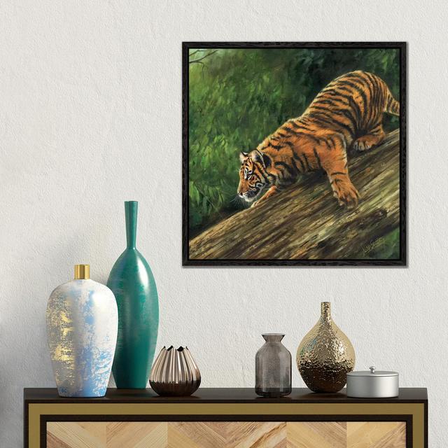 Tiger In Tree von David Stribbling - Galerie-umwickelte Leinwand Giclée Langley Street Format: Schwarzer Rahmen, Größe: 45,72 cm H x 45,72 cm B x 3,81 on Productcaster.