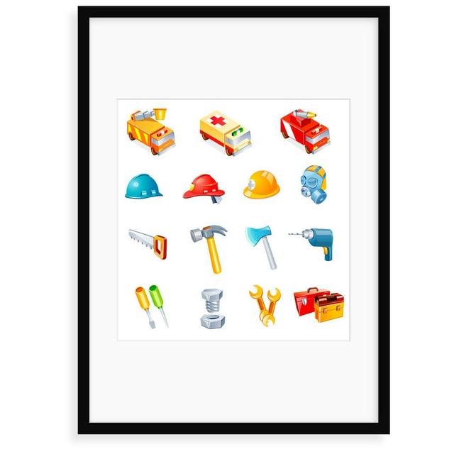 'Different Types of Industrial Objects' Graphic Art Zoomie Kids Format: Framed Paper, Size: 50 cm H x 40 cm W x 2.3 cm D on Productcaster.